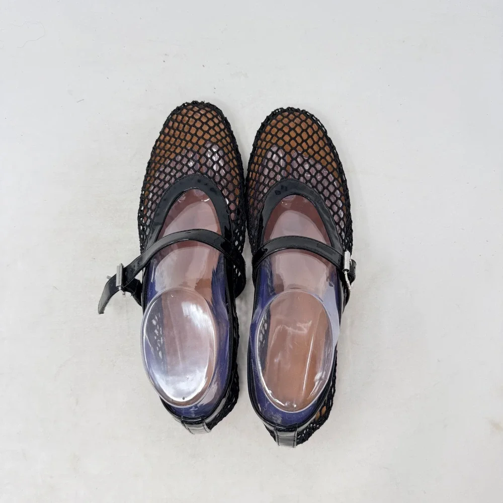 Unbranded Mesh Mary Jane Flats Black 8.5 Fishnet Patent‎ Trim Buckle Strap Chic